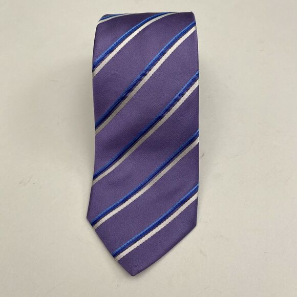 Hugo Boss Tie Mens Purple Blue Striped Silk Made In Italy Formal Dress Necktie - Picture 1 of 10
